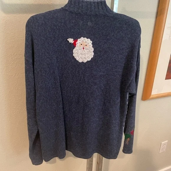 Vintage Christmas Edition Zippered Cardigan Sweater Blue Med - Picture 10 of 10